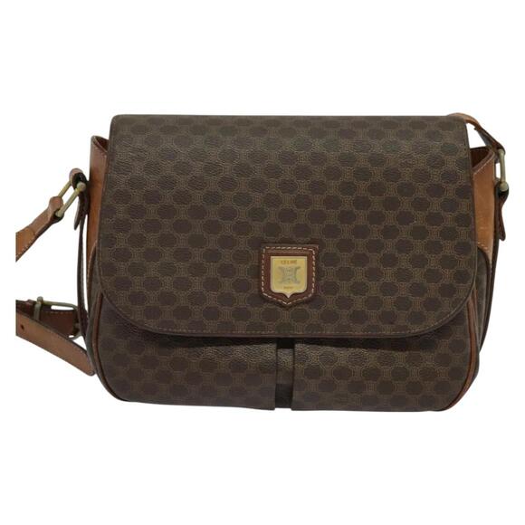 CELINE Macadam Canvas Shoulder Bag Pvc Brown Gold - Picture 2 of 13